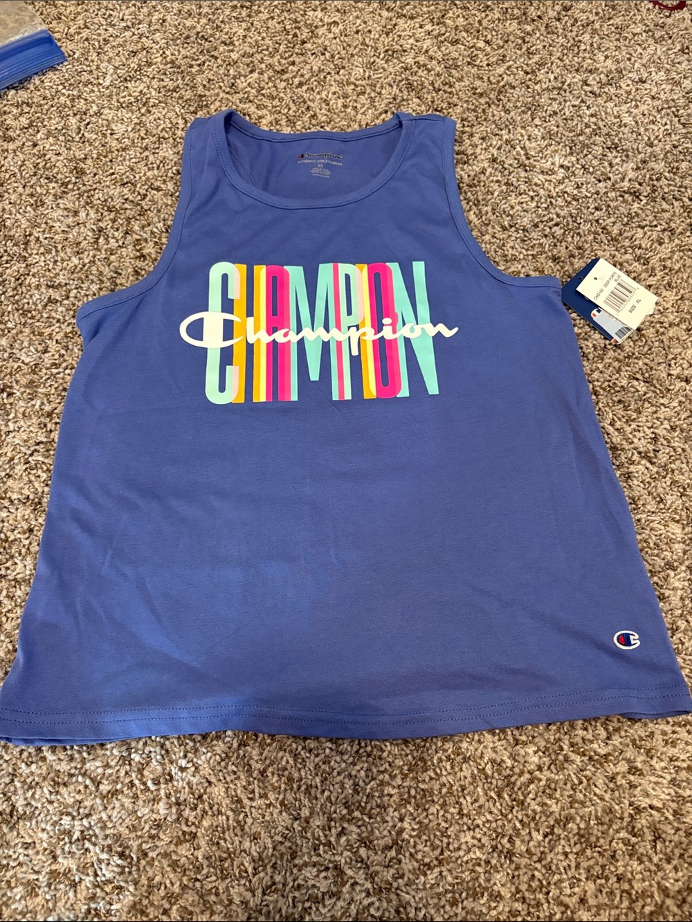 Champion girls deep forte blue athletic Tank with Multicolor Logo size XL BNWT